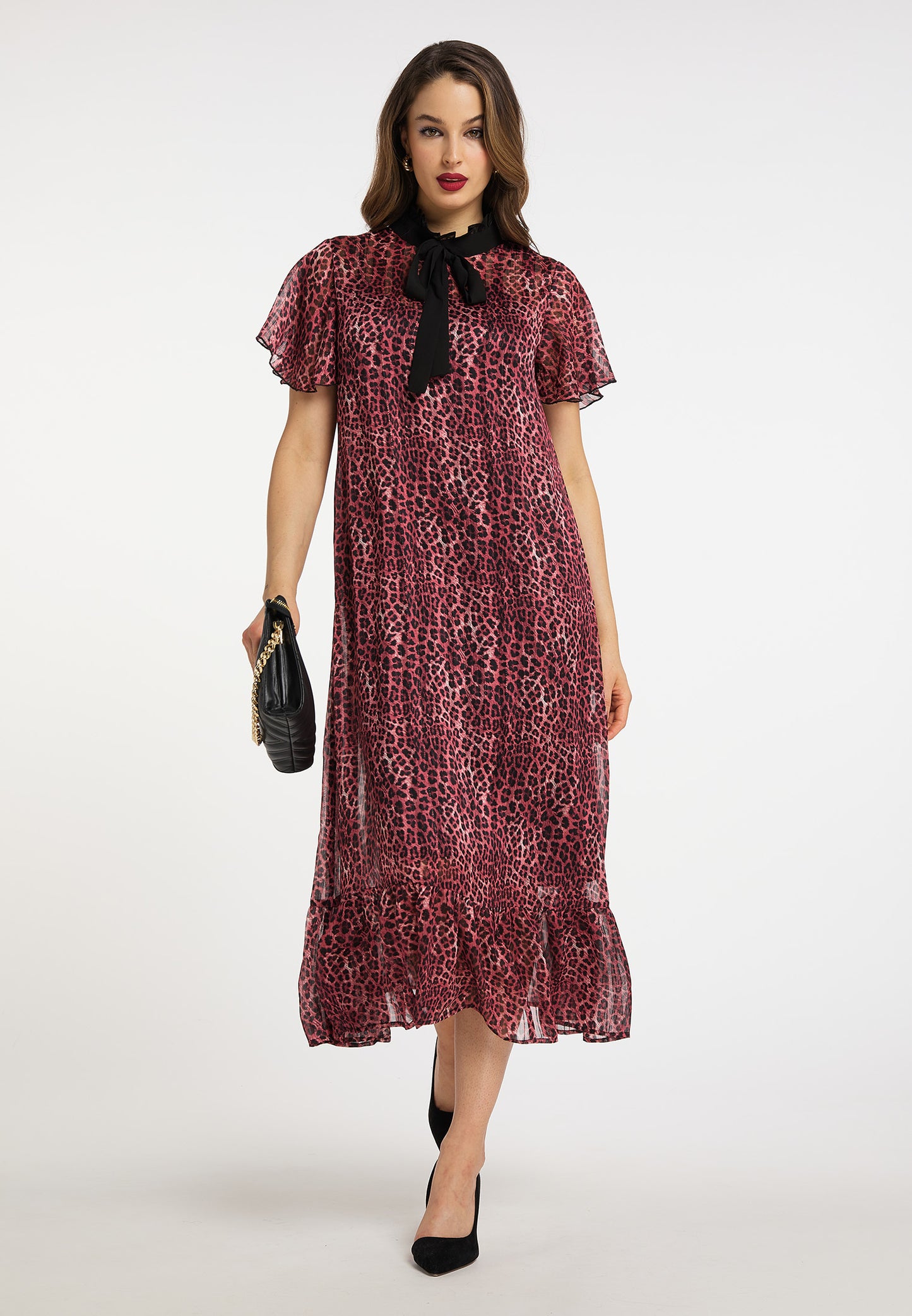 faina women's midi dress with leopard print