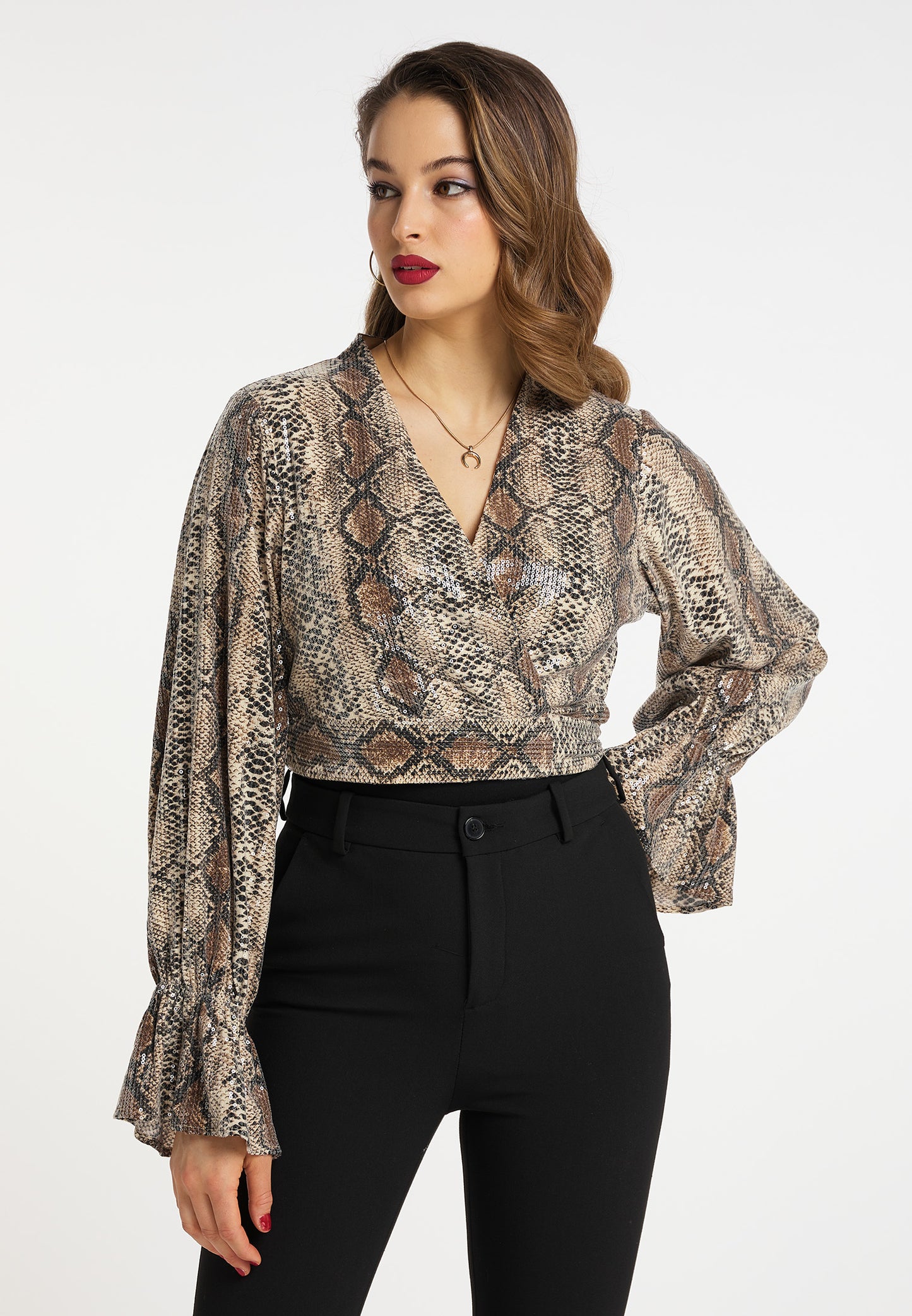 faina women's wrap blouse with sequins
