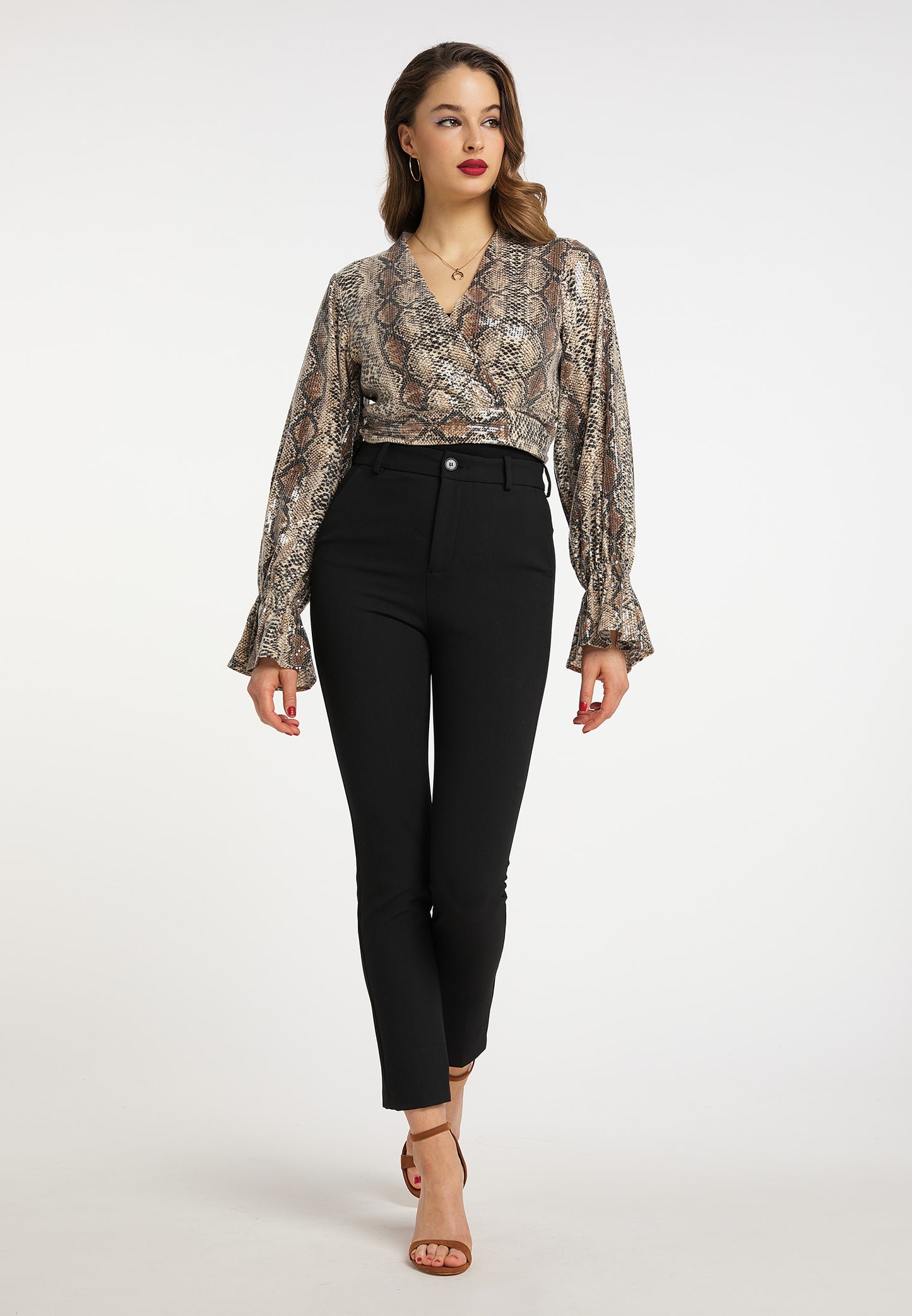 faina women's wrap blouse with sequins