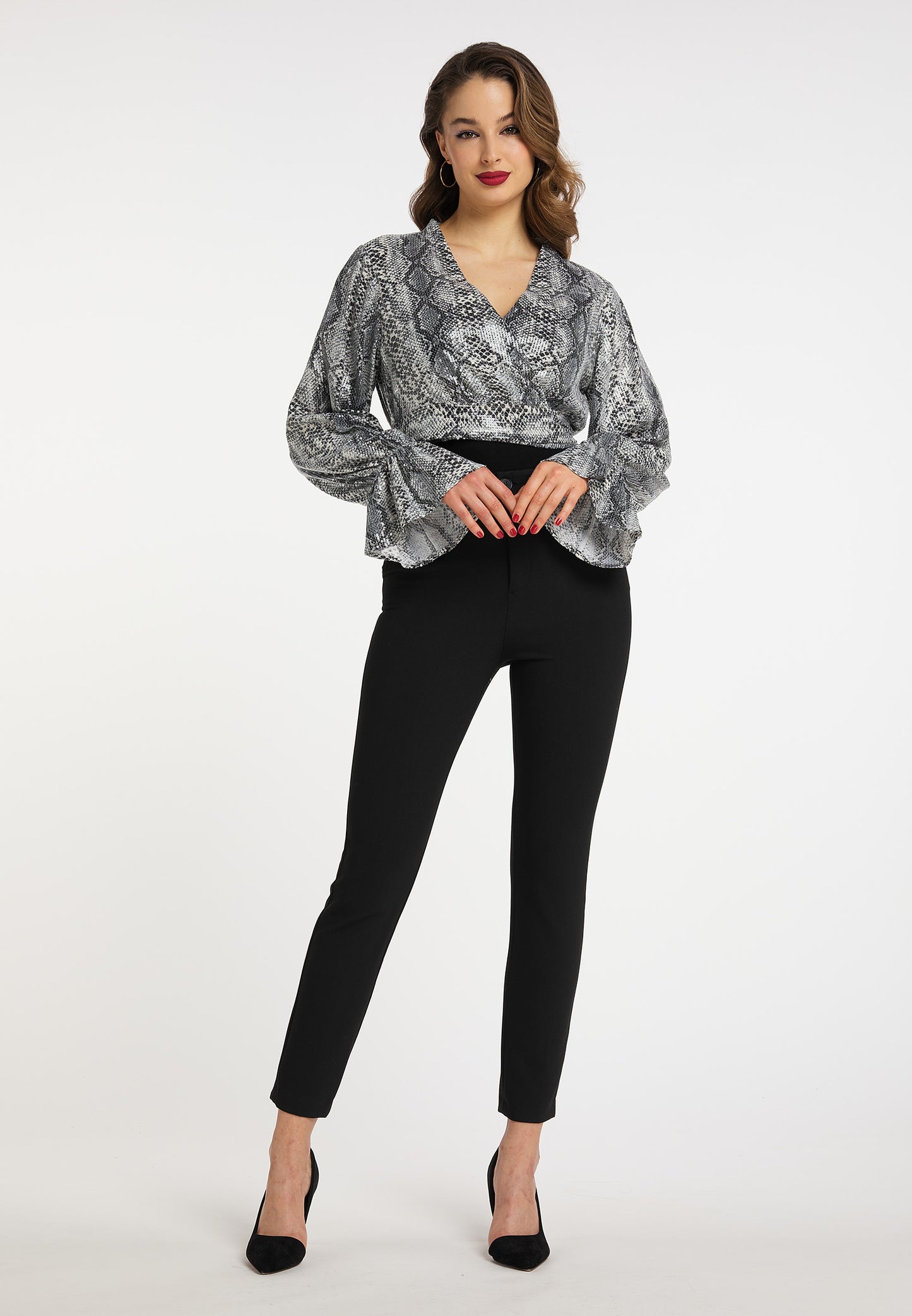 faina women's wrap blouse with sequins