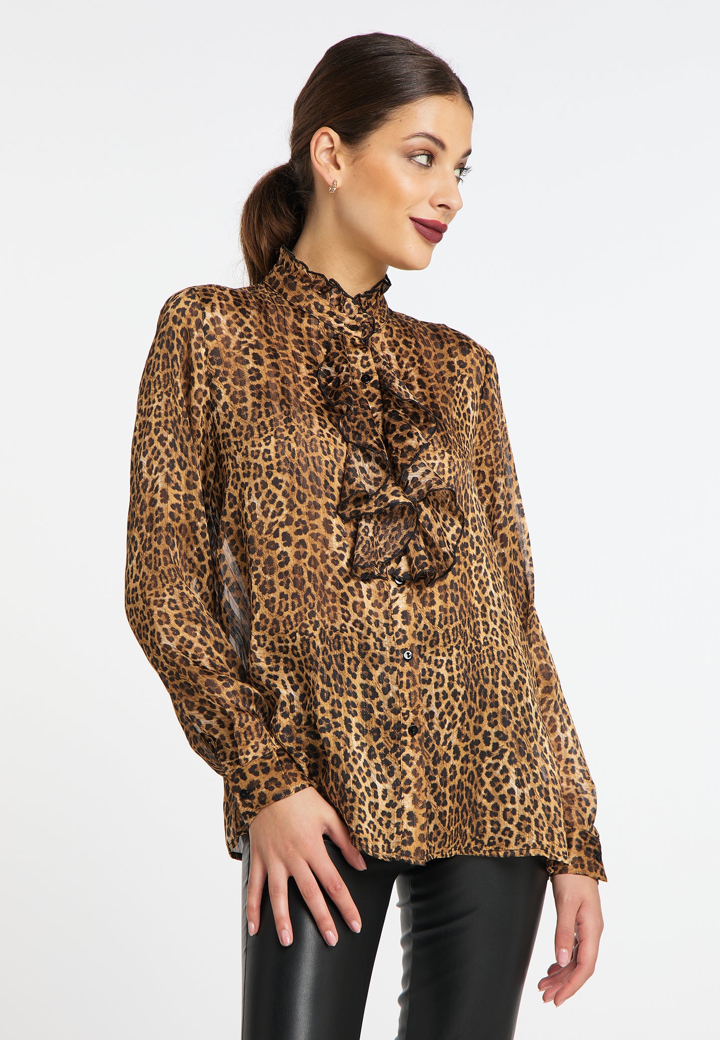 faina women's ruffled blouse with leopard print