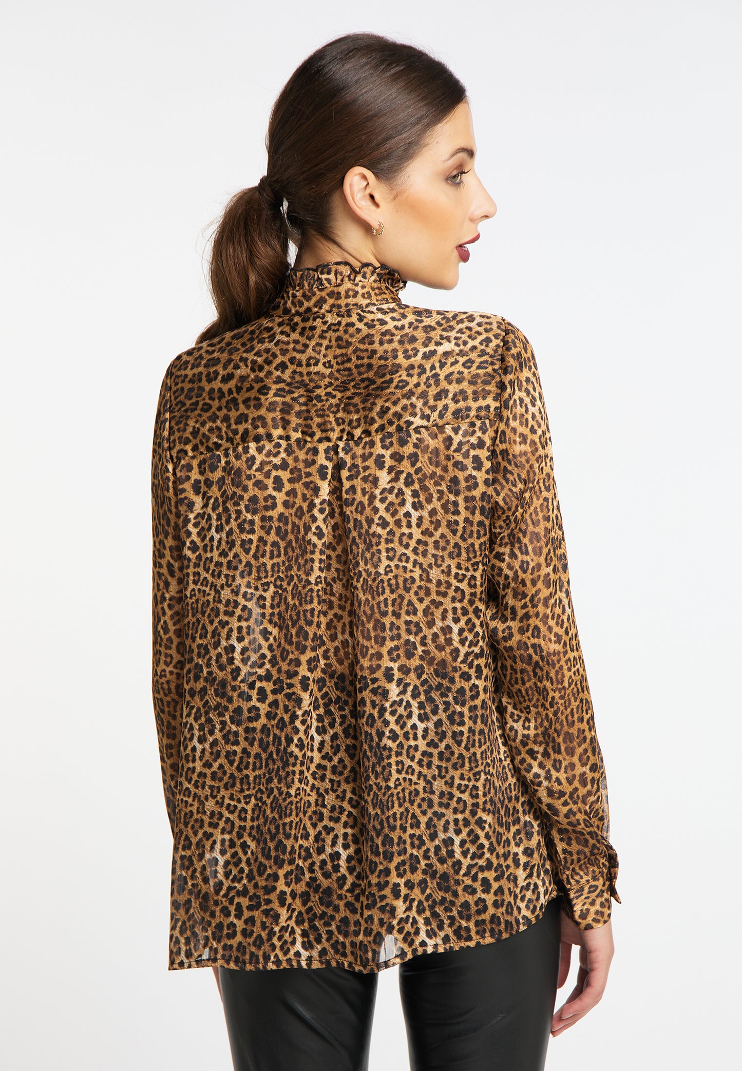 faina women's ruffled blouse with leopard print