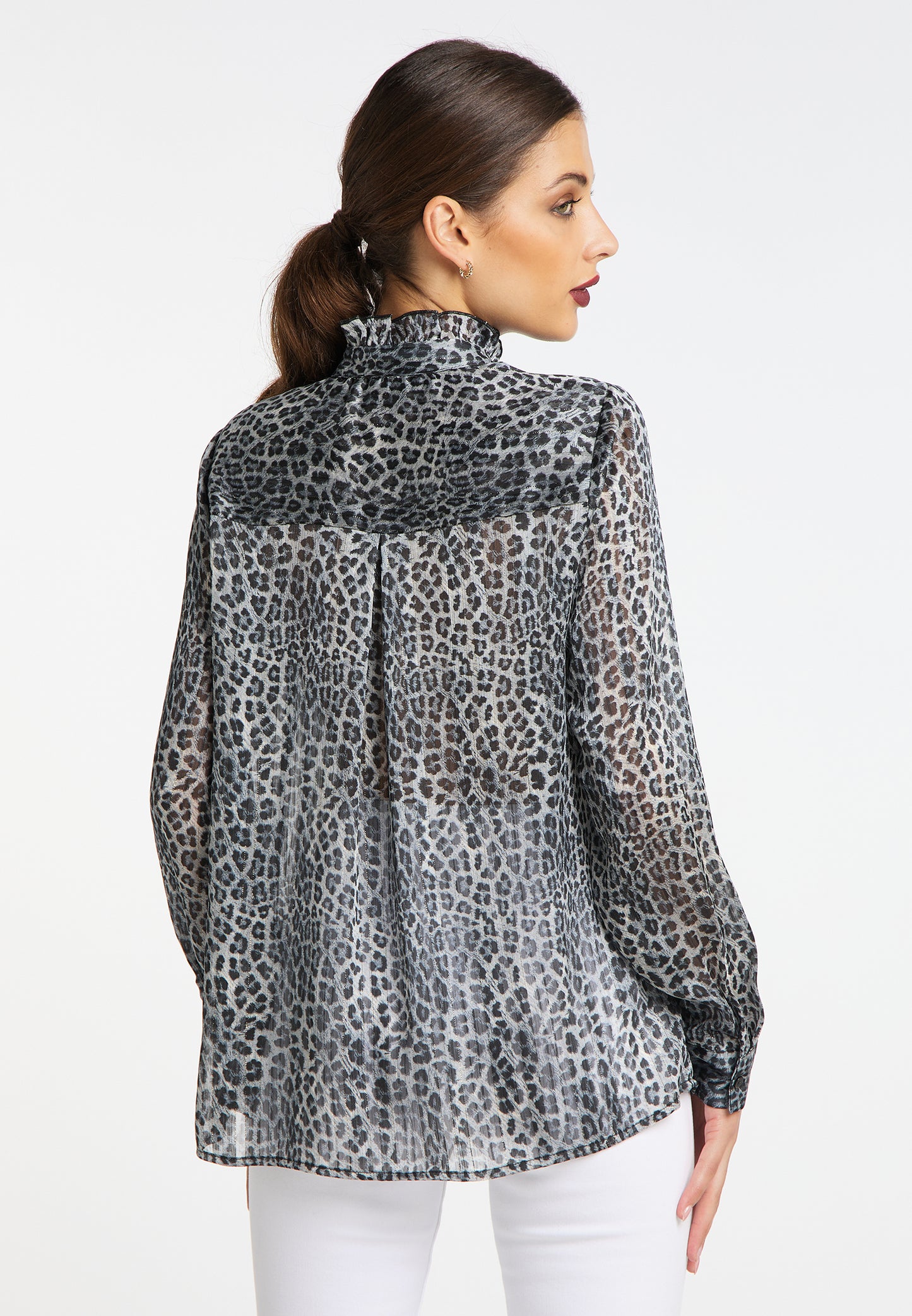 faina women's ruffled blouse with leopard print