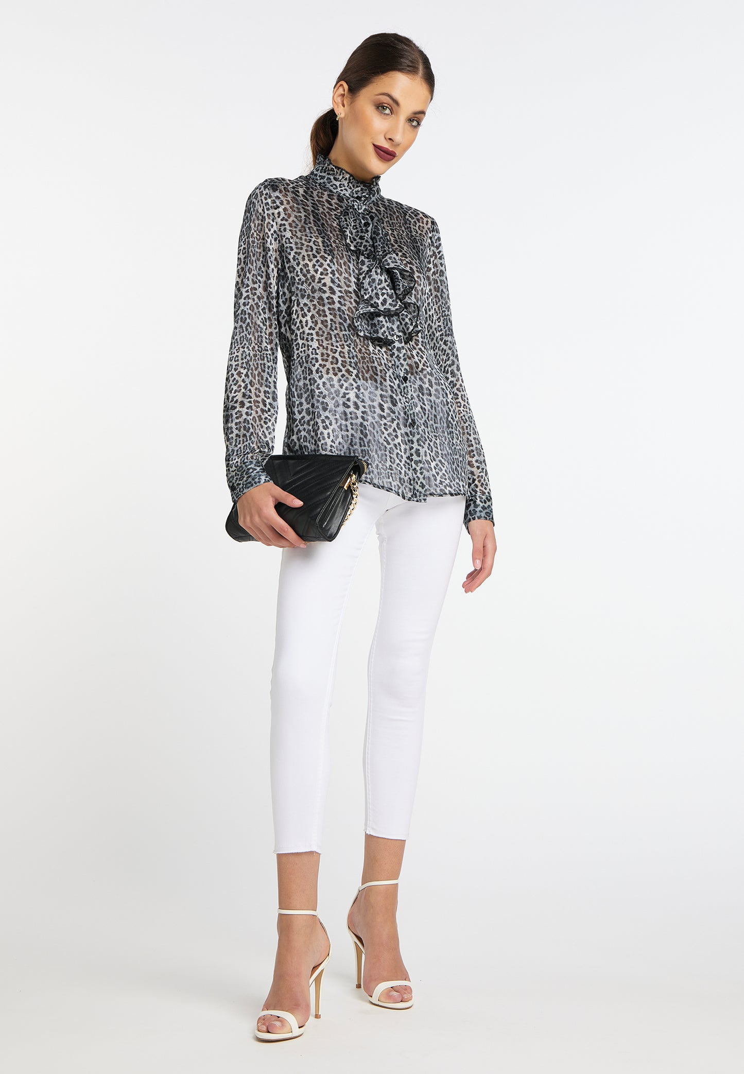 faina women's ruffled blouse with leopard print
