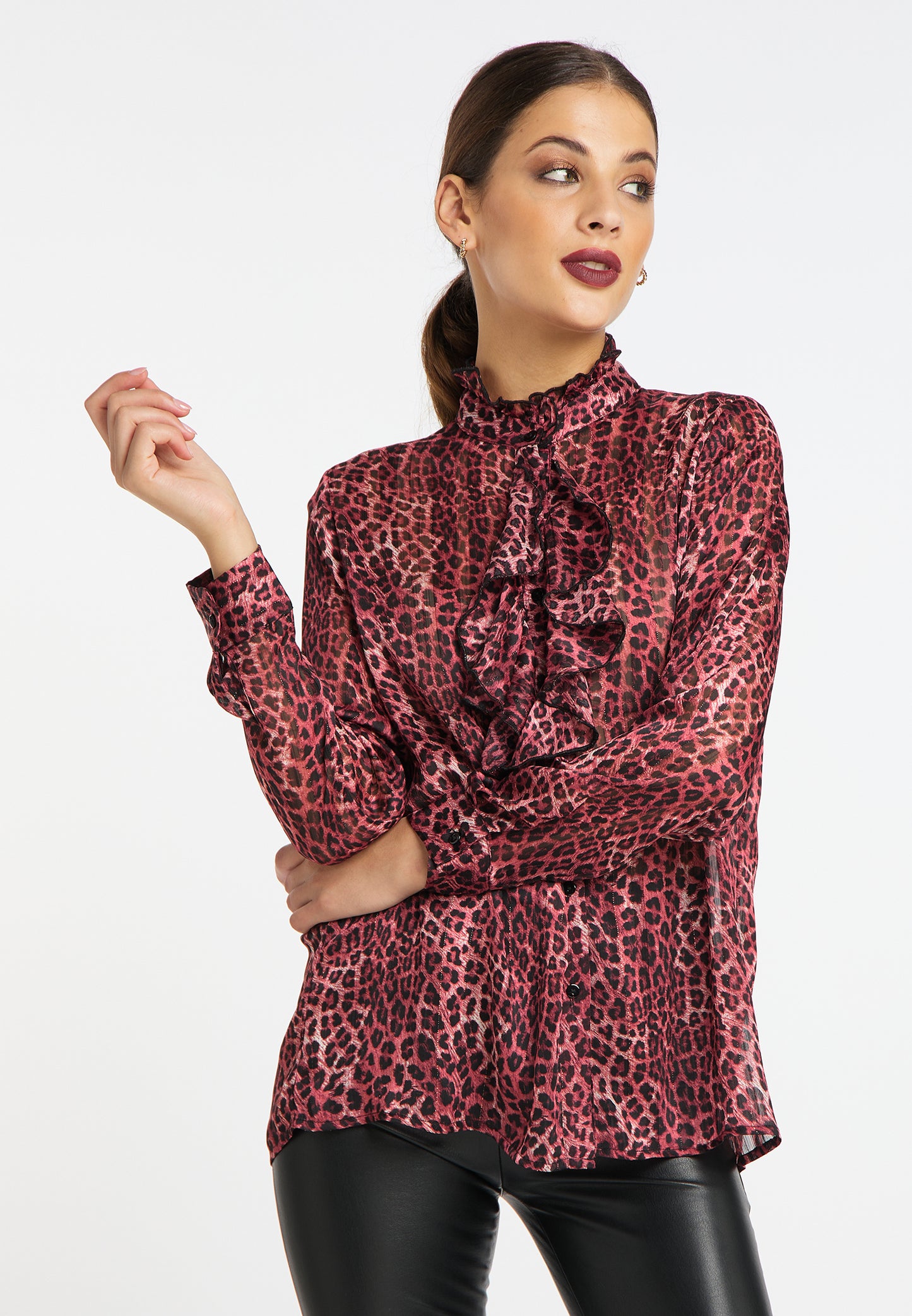 faina women's ruffled blouse with leopard print