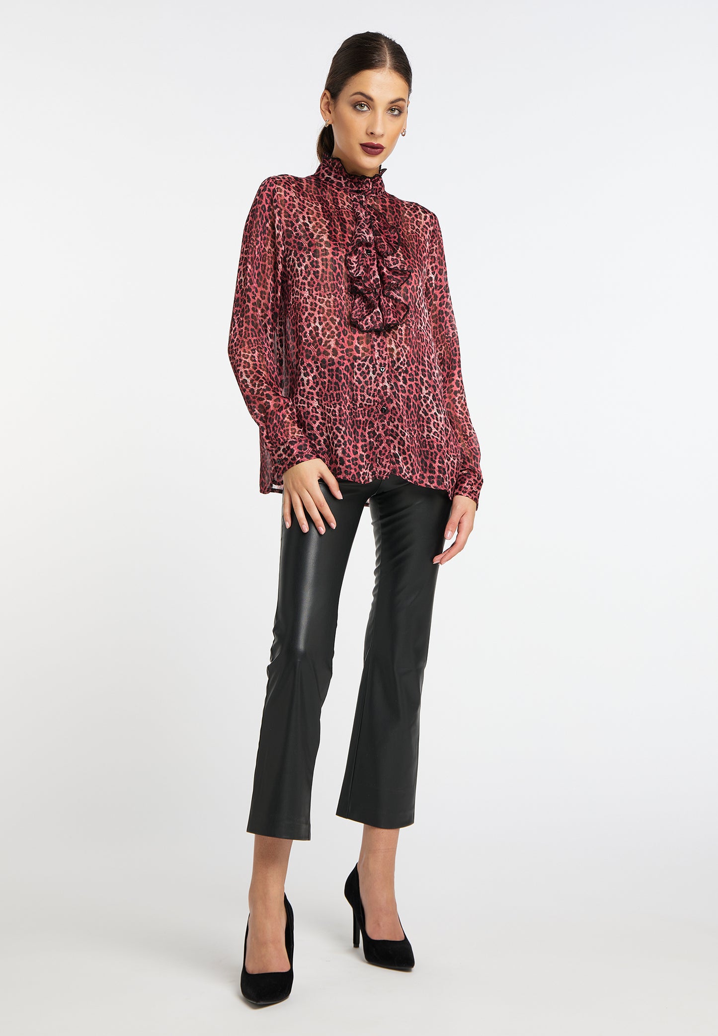 faina women's ruffled blouse with leopard print