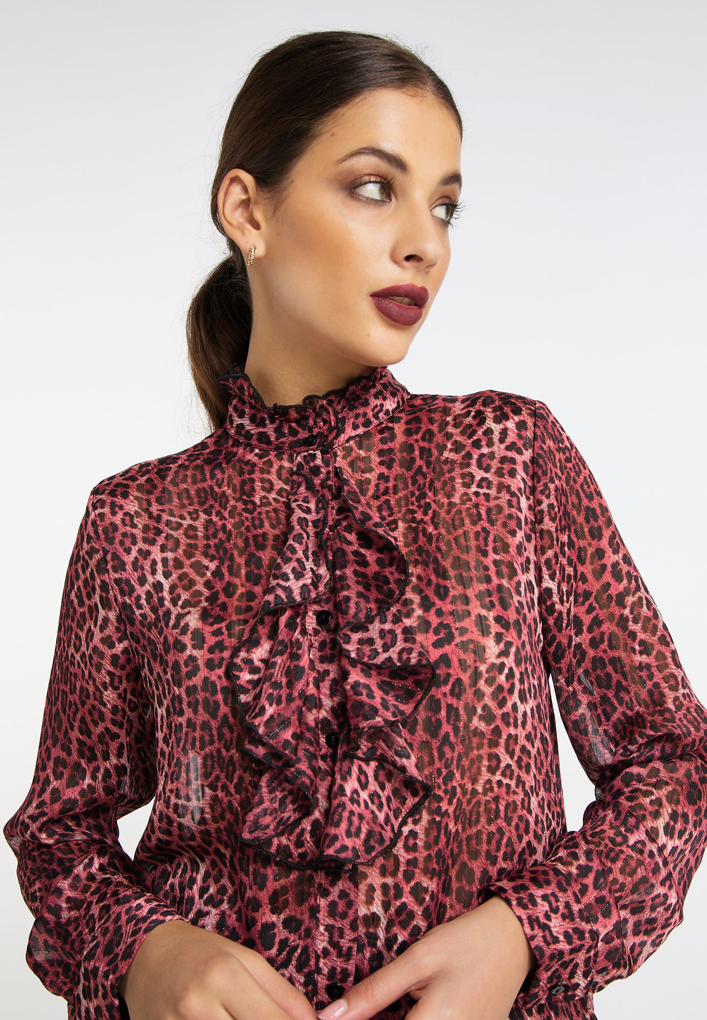 faina women's ruffled blouse with leopard print