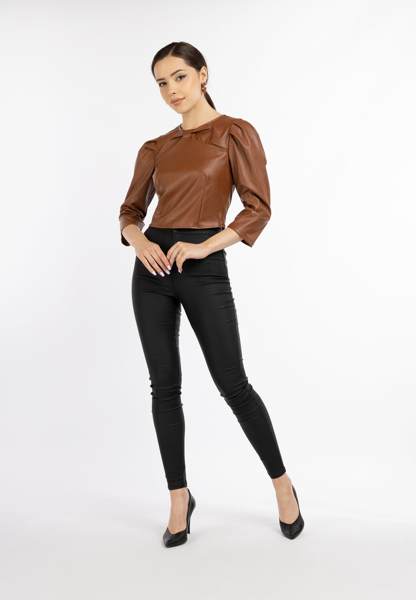 faina women's faux leather blouse