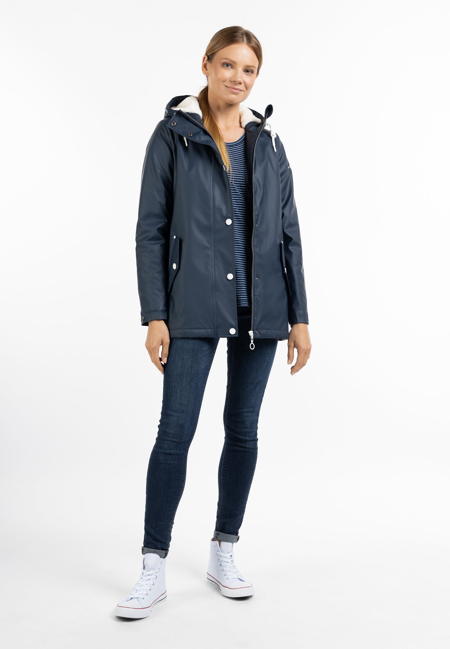 DreiMaster Maritim women's rain jacket with faux fur lining