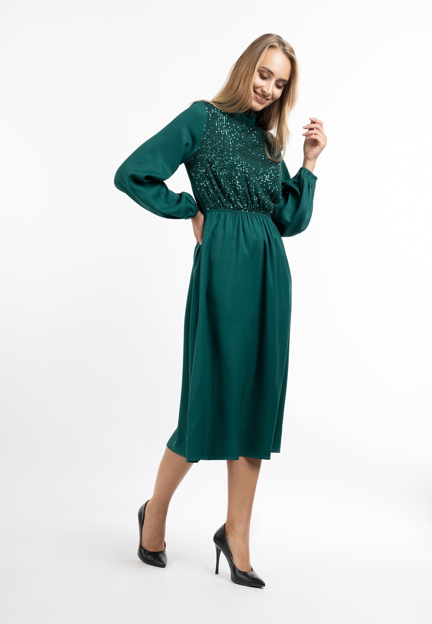 usha women's long sleeve dress