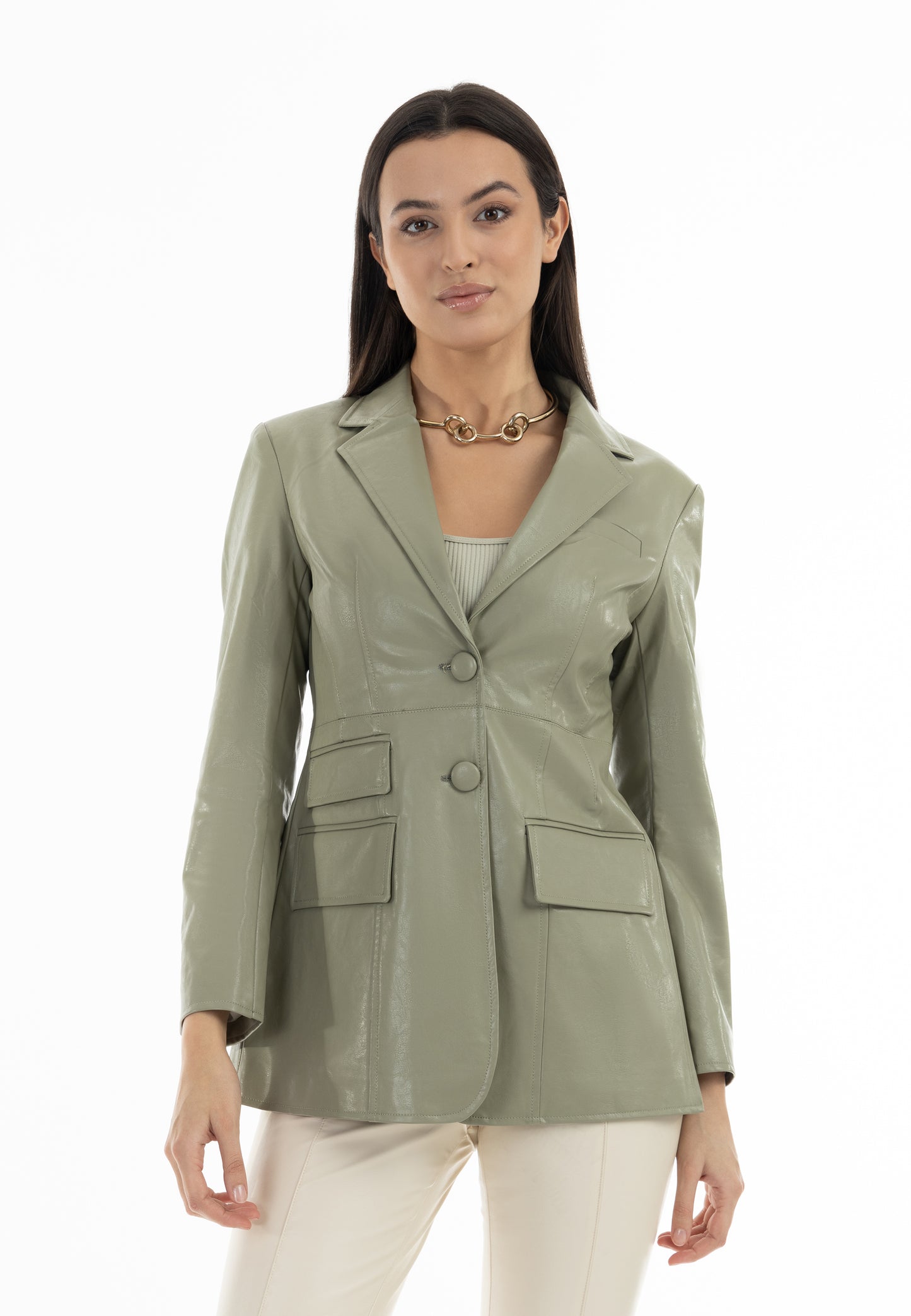 faina women's faux leather blazer