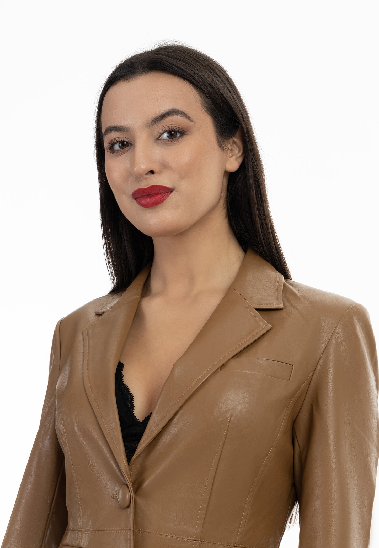 faina women's faux leather blazer