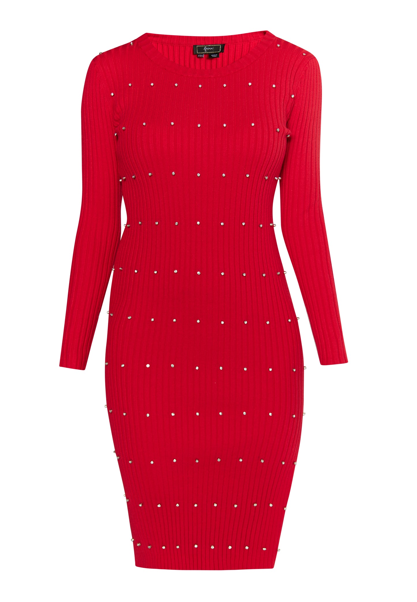 faina women's rib knit dress with rhinestones