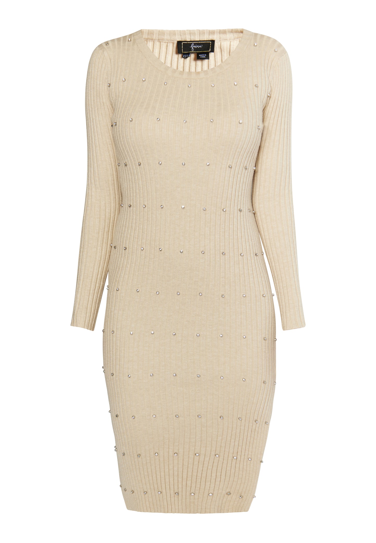 faina women's rib knit dress with rhinestones