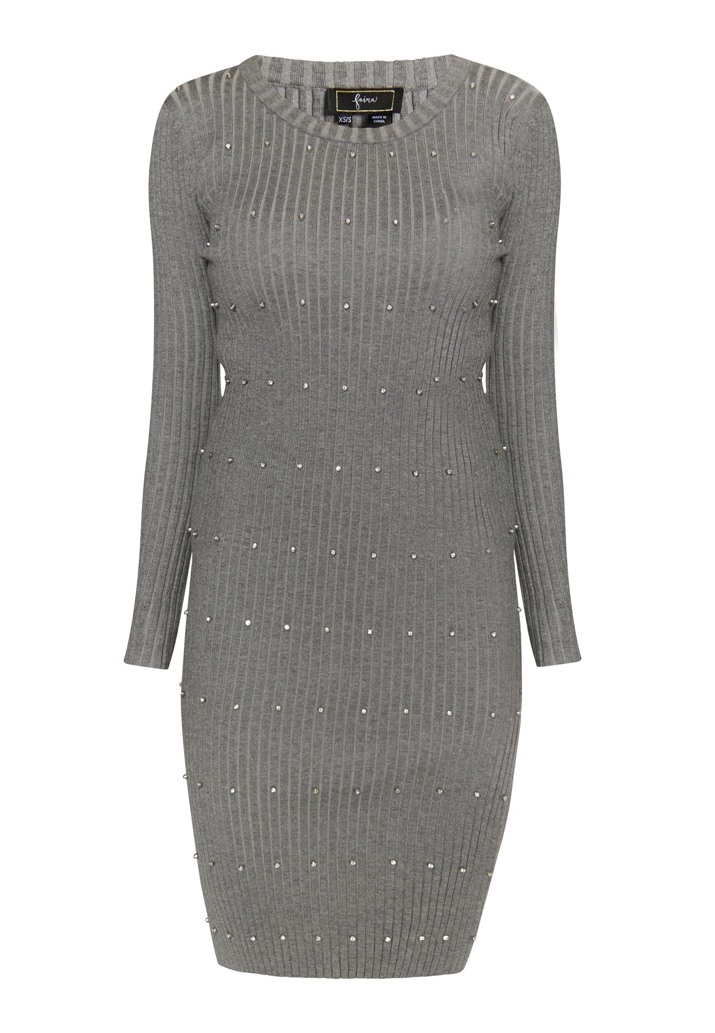 faina women's rib knit dress with rhinestones