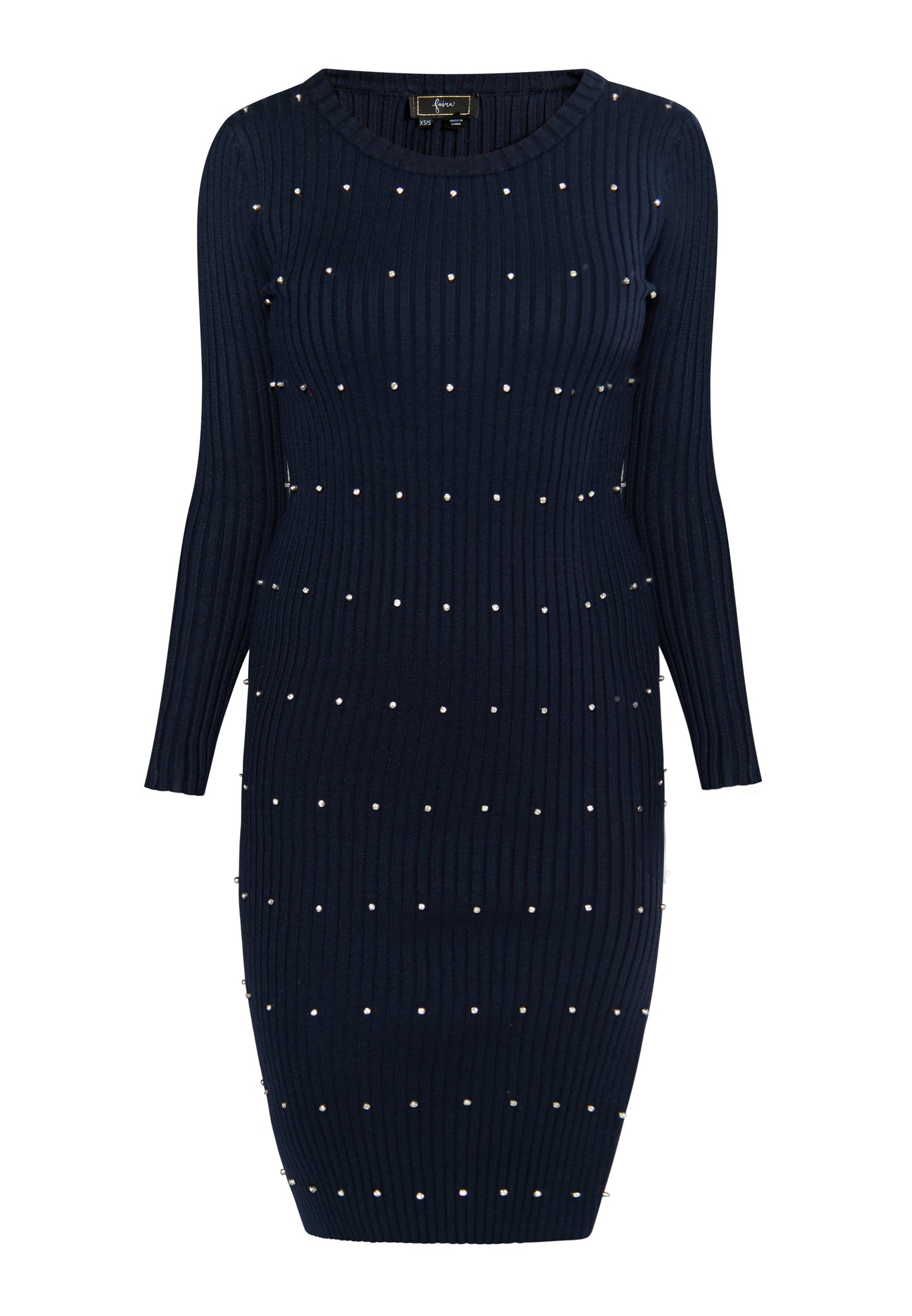 faina women's rib knit dress with rhinestones