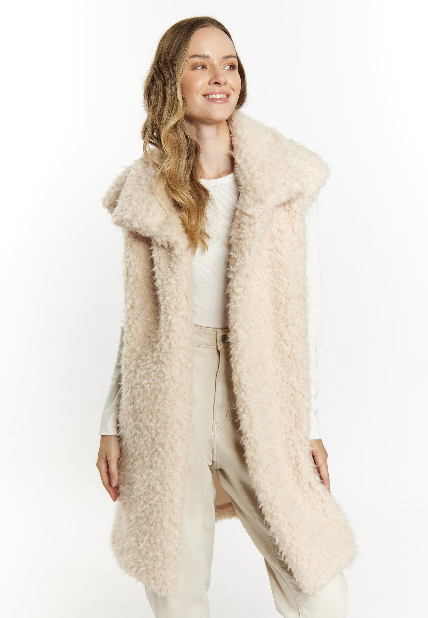 DreiMaster Vintage women's long vest made of imitation fur