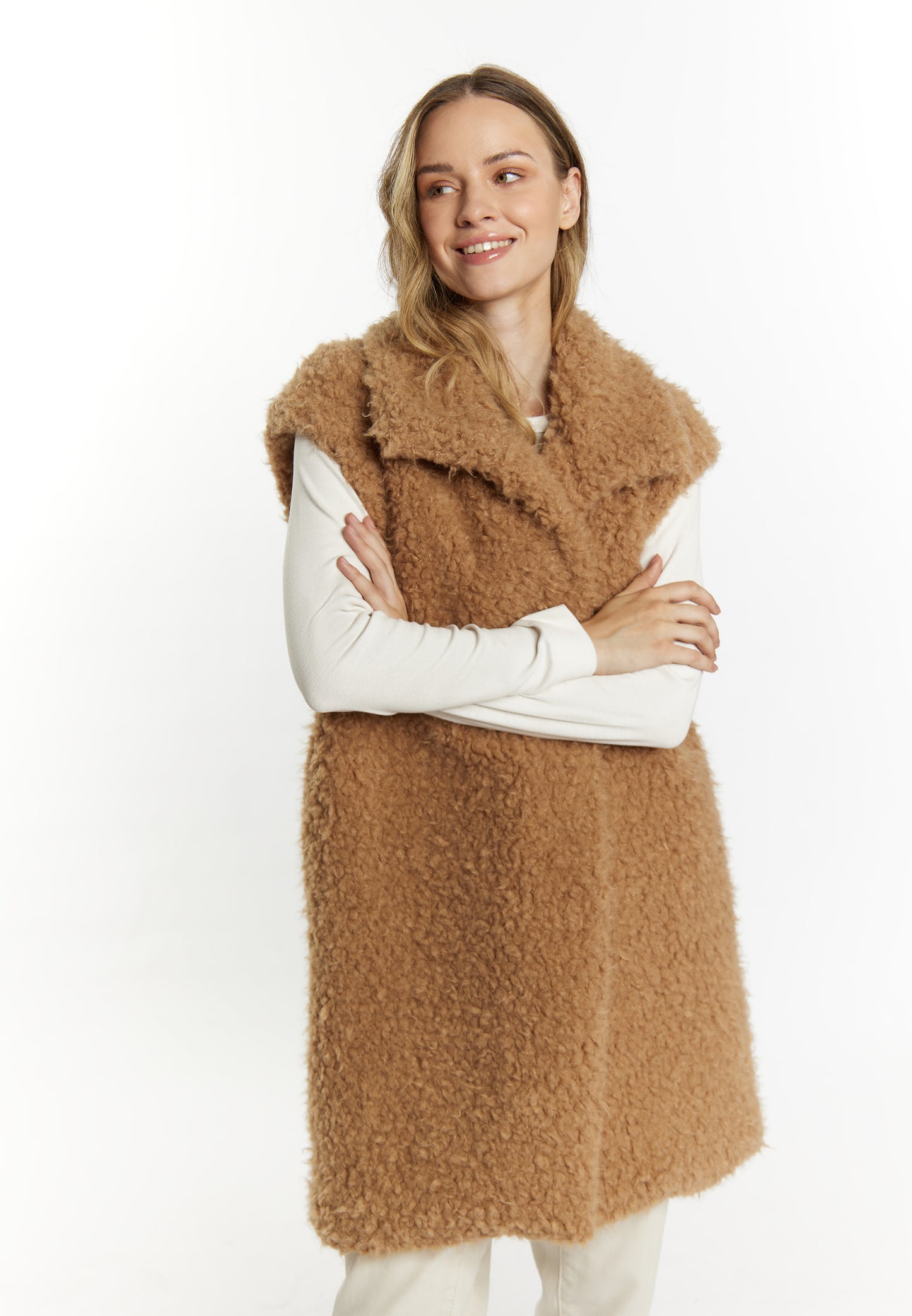DreiMaster Vintage women's long vest made of imitation fur
