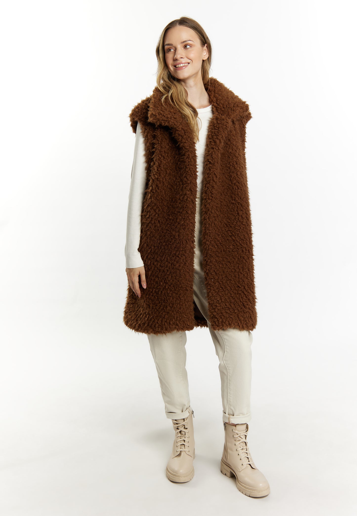 DreiMaster Vintage women's long vest made of imitation fur