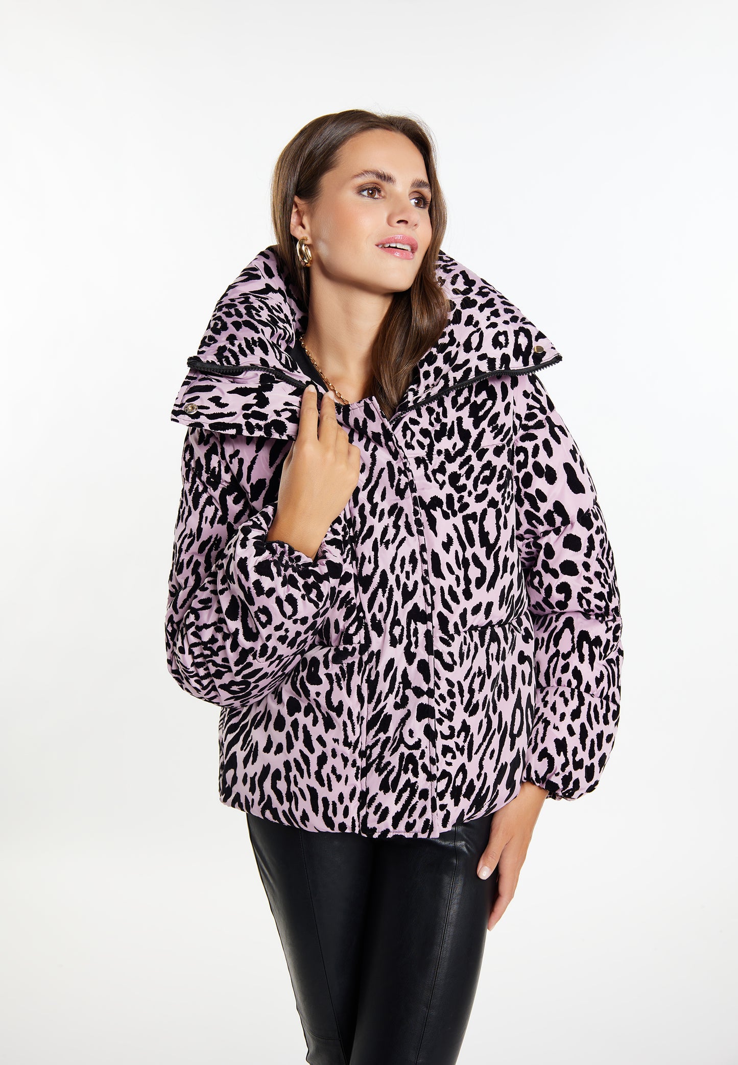 faina women's quilted jacket with leopard print
