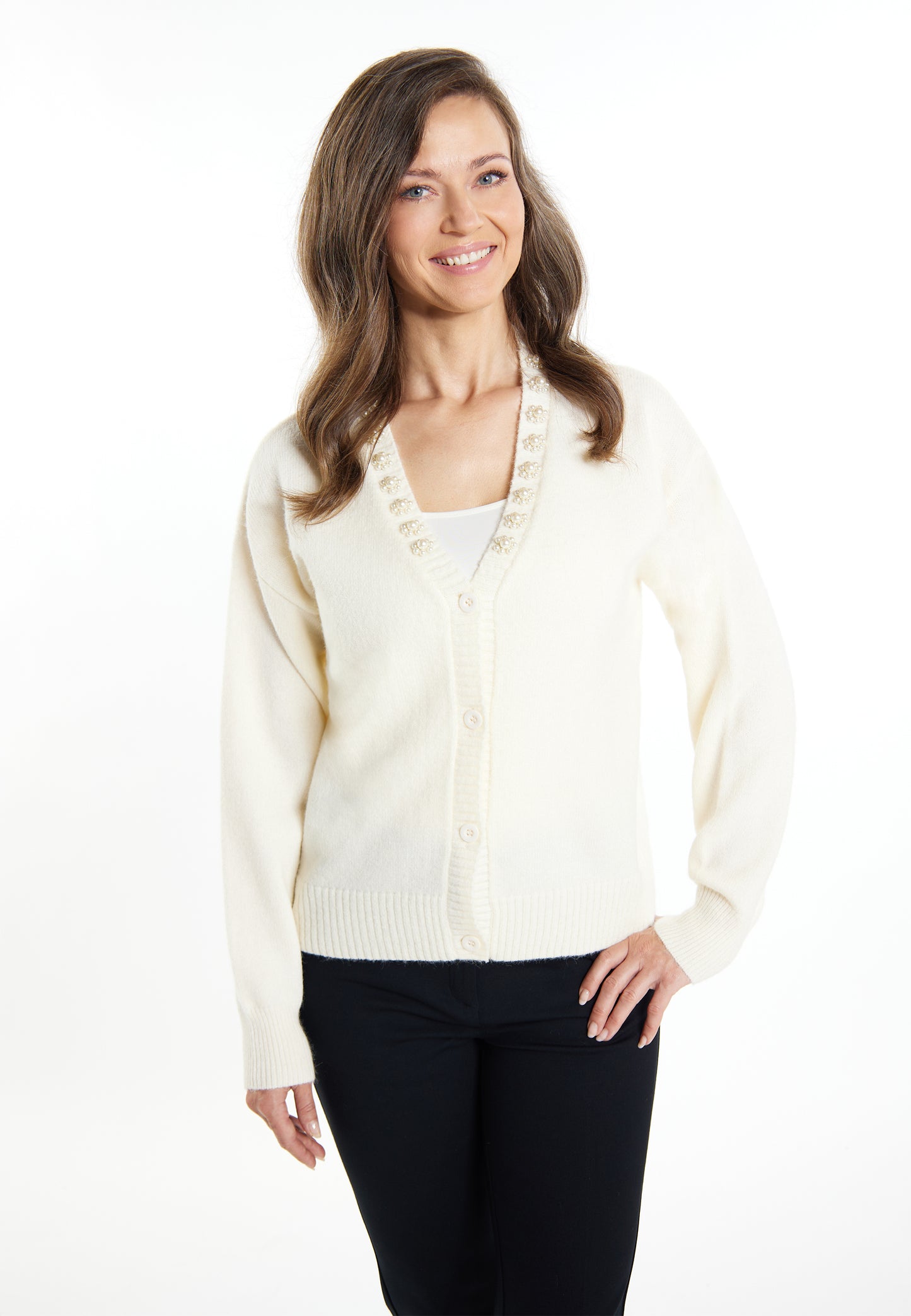 usha women's cardigan with pearl