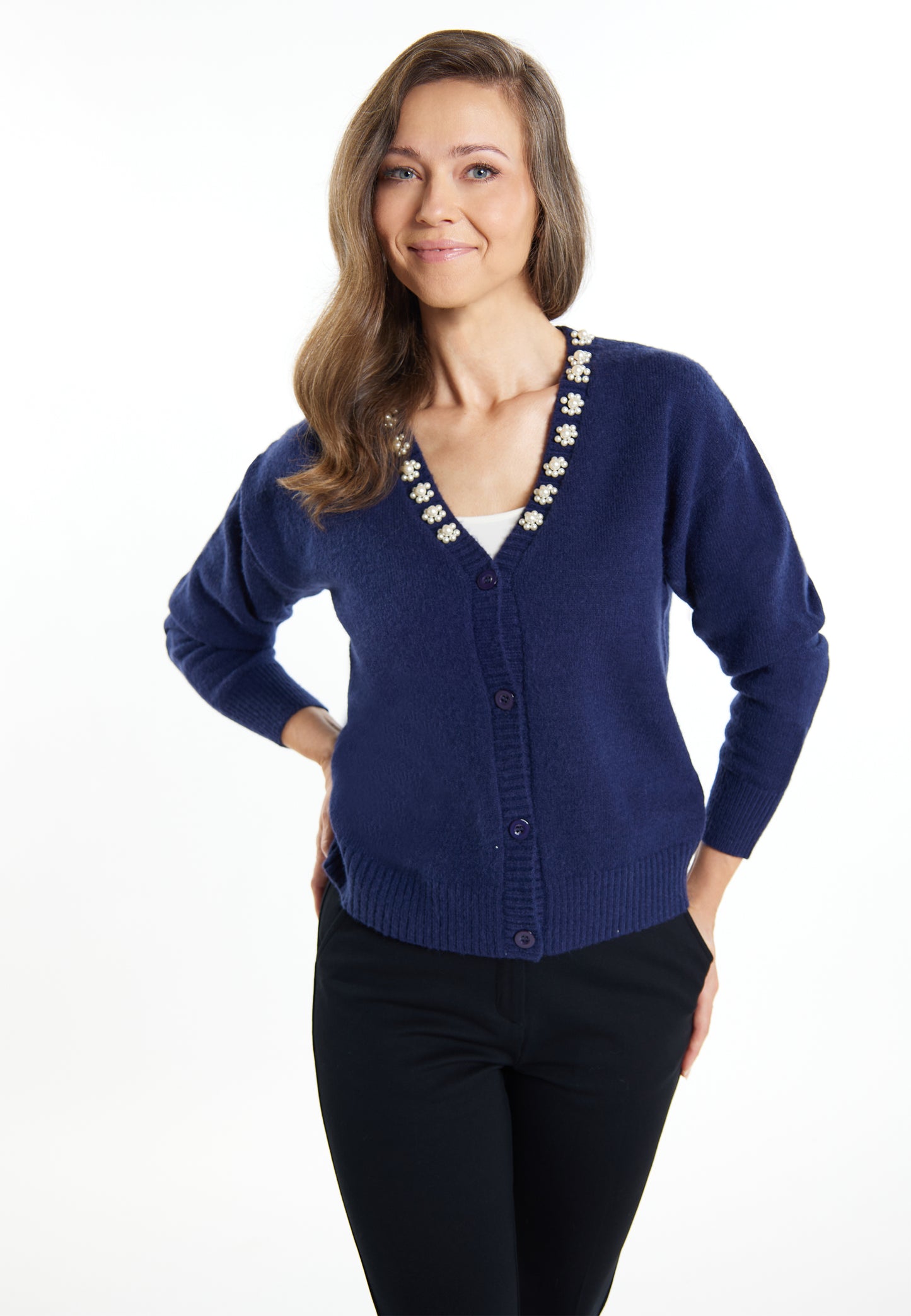 usha women's cardigan with pearl