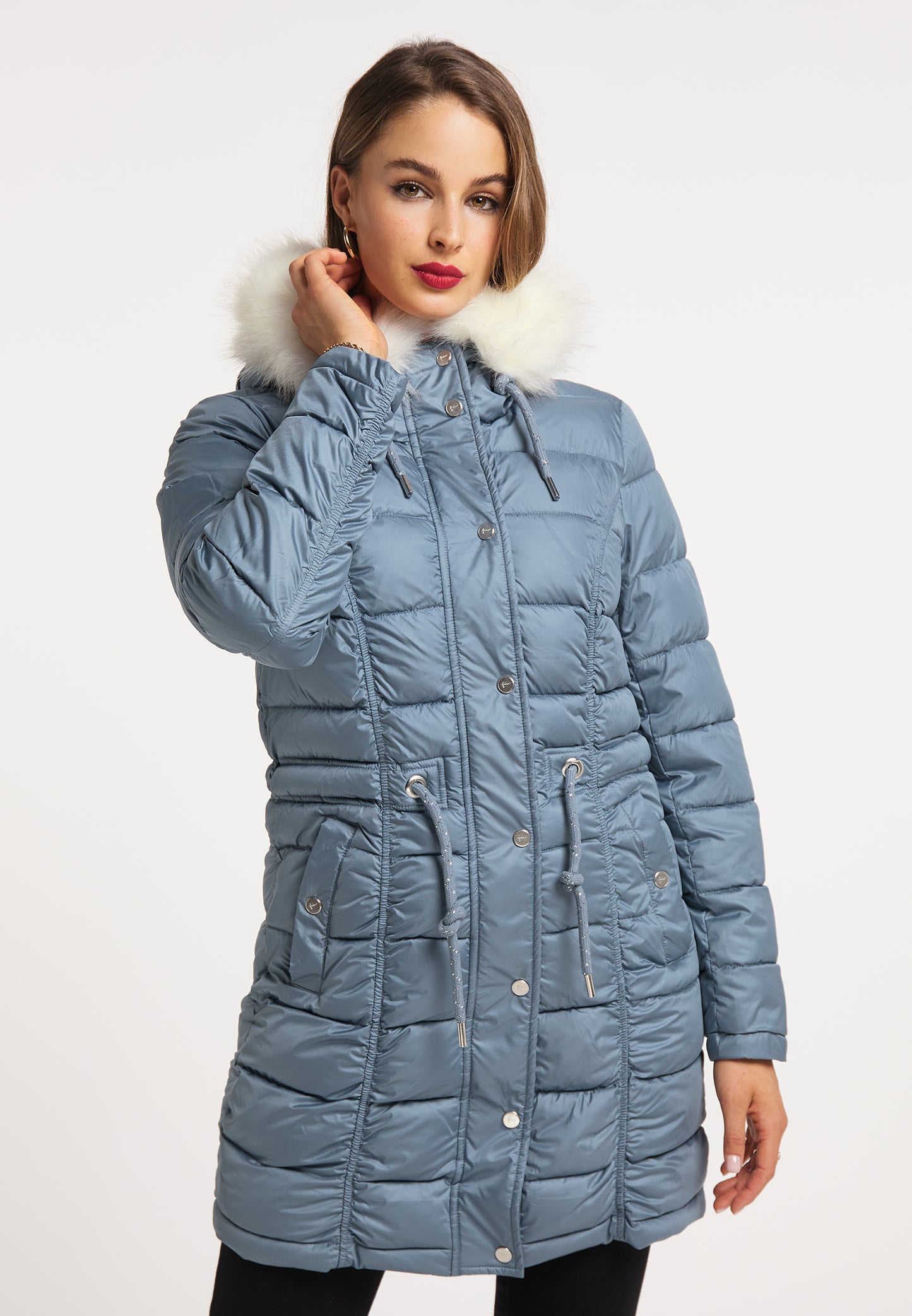 faina women's quilted coat with faux fur