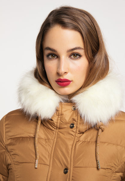 faina women's quilted coat with faux fur