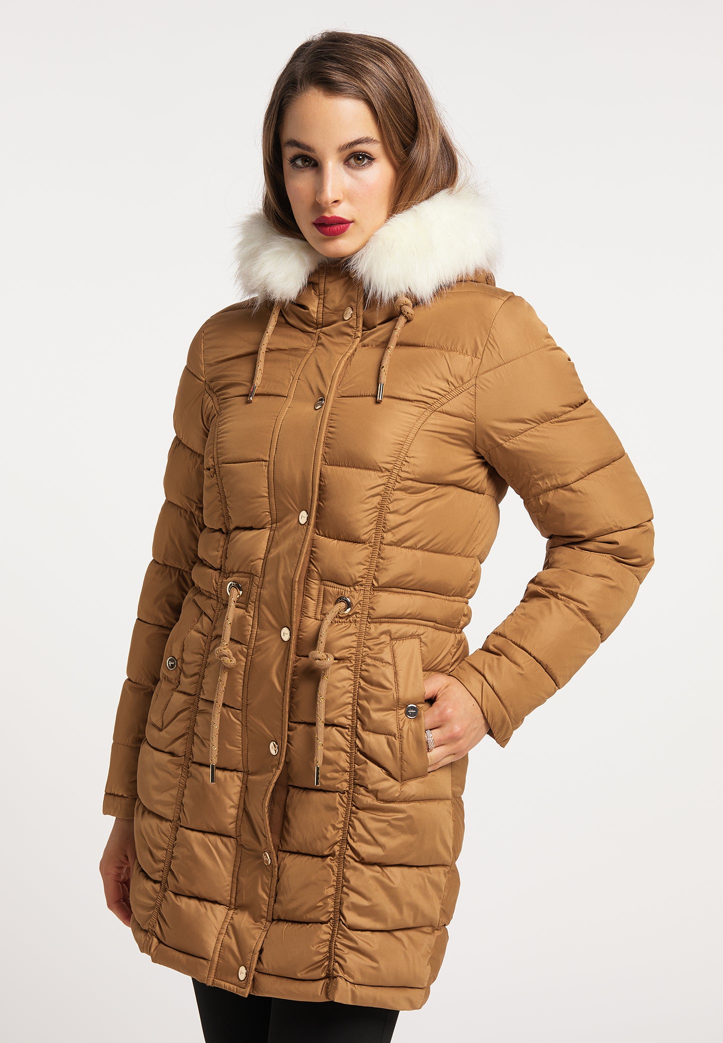 faina women's quilted coat with faux fur