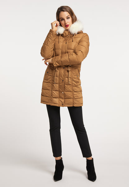 faina women's quilted coat with faux fur
