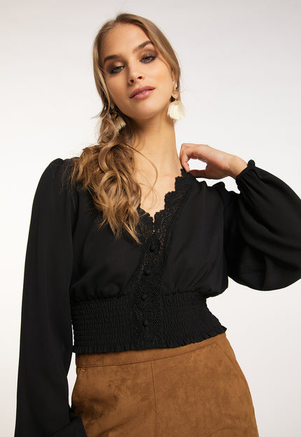 IZIA Women's Cropped Blouse Long Sleeves