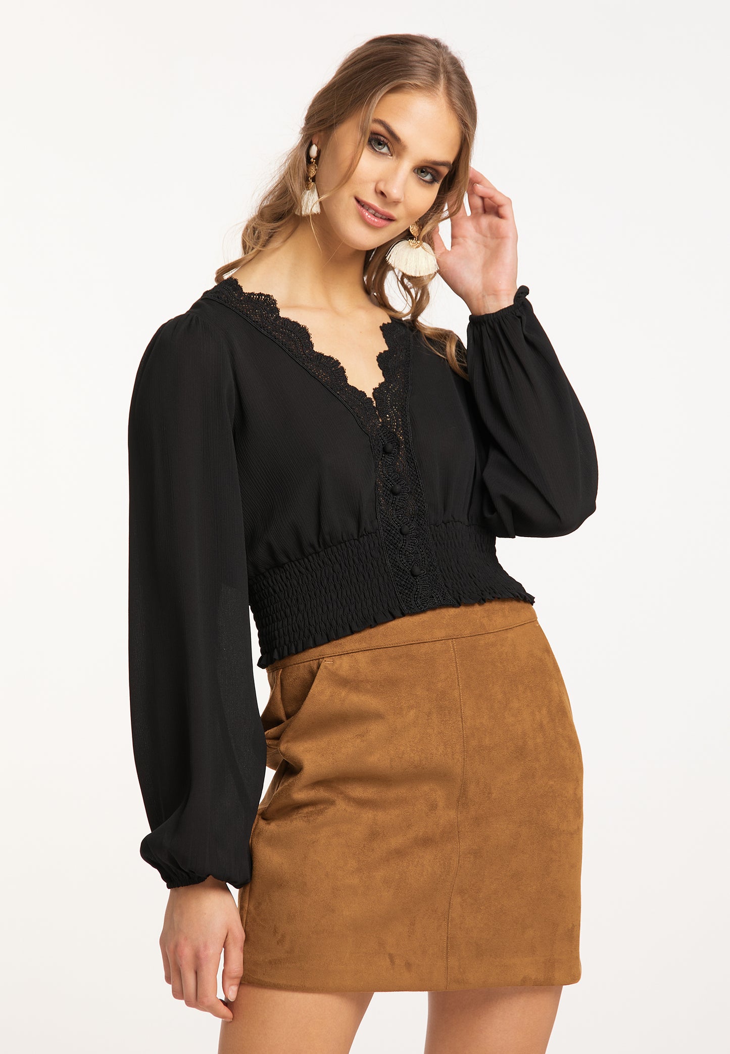 IZIA women's cropped blouse long sleeves