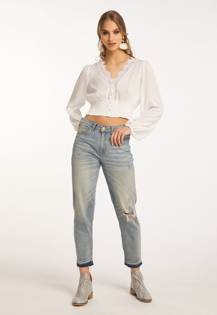 IZIA Women's Cropped Blouse Long Sleeves
