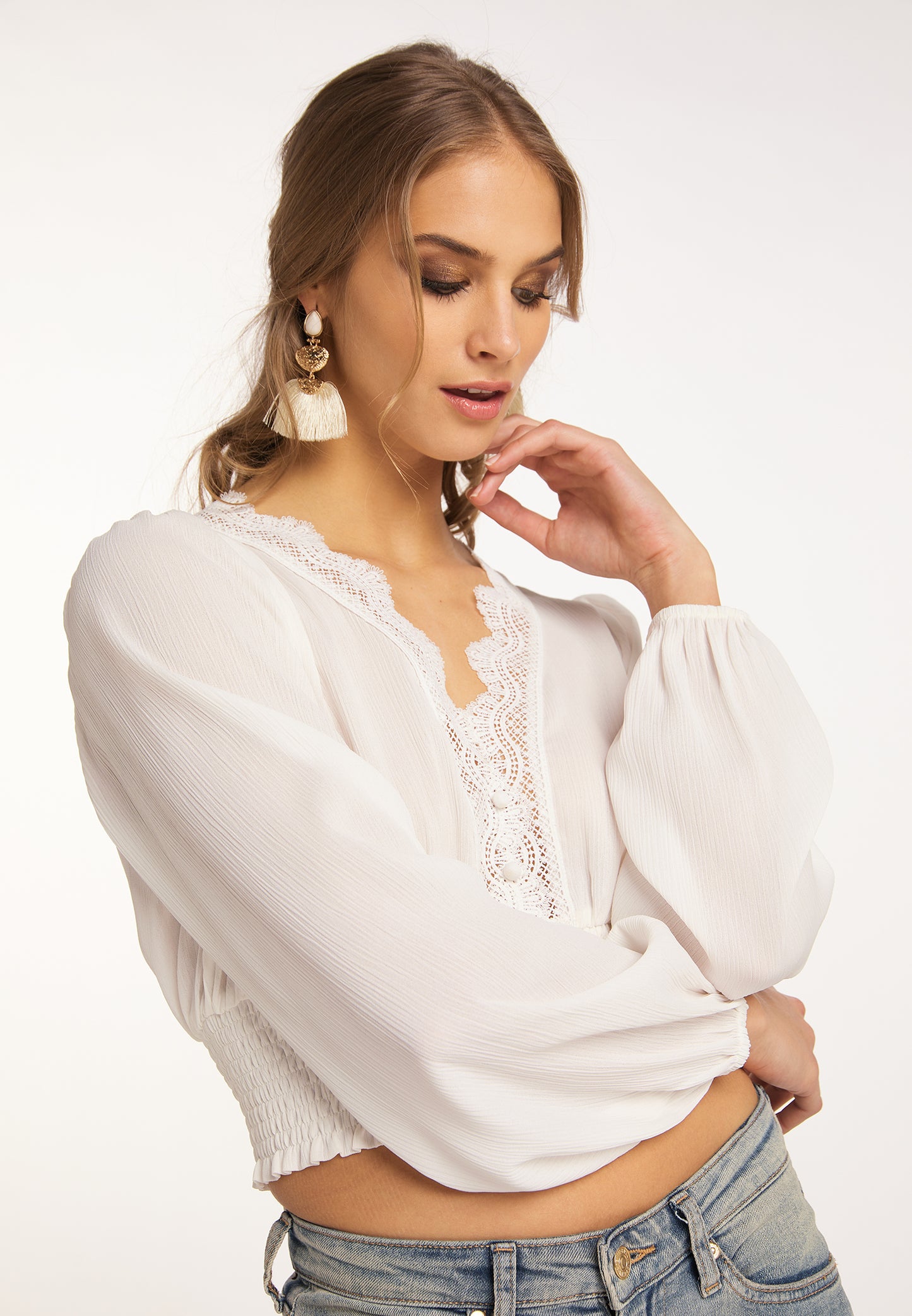 IZIA women's cropped blouse long sleeves