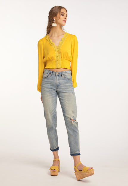 IZIA Women's Cropped Blouse Long Sleeves