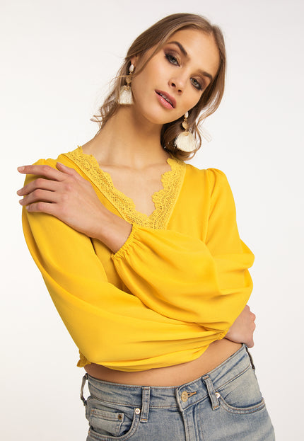 IZIA Women's Cropped Blouse Long Sleeves