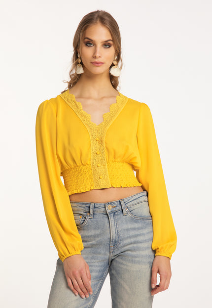IZIA Women's Cropped Blouse Long Sleeves