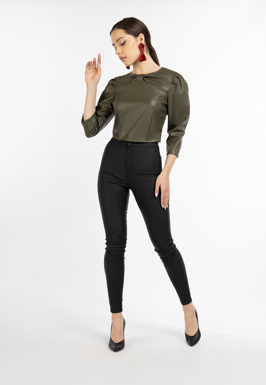 faina women's faux leather blouse