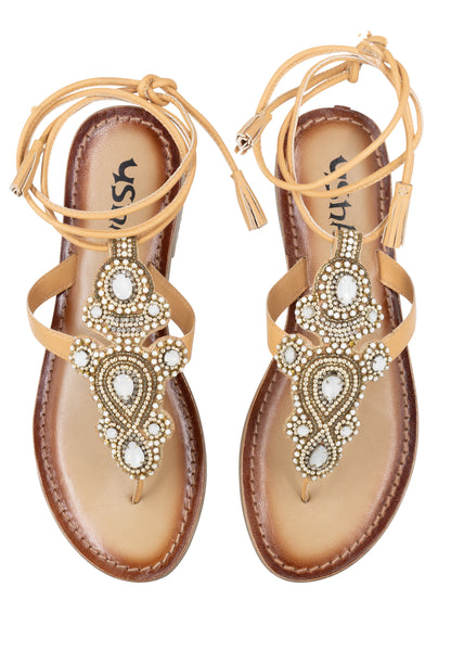 usha FESTIVAL women's Roman sandals with stone decorations