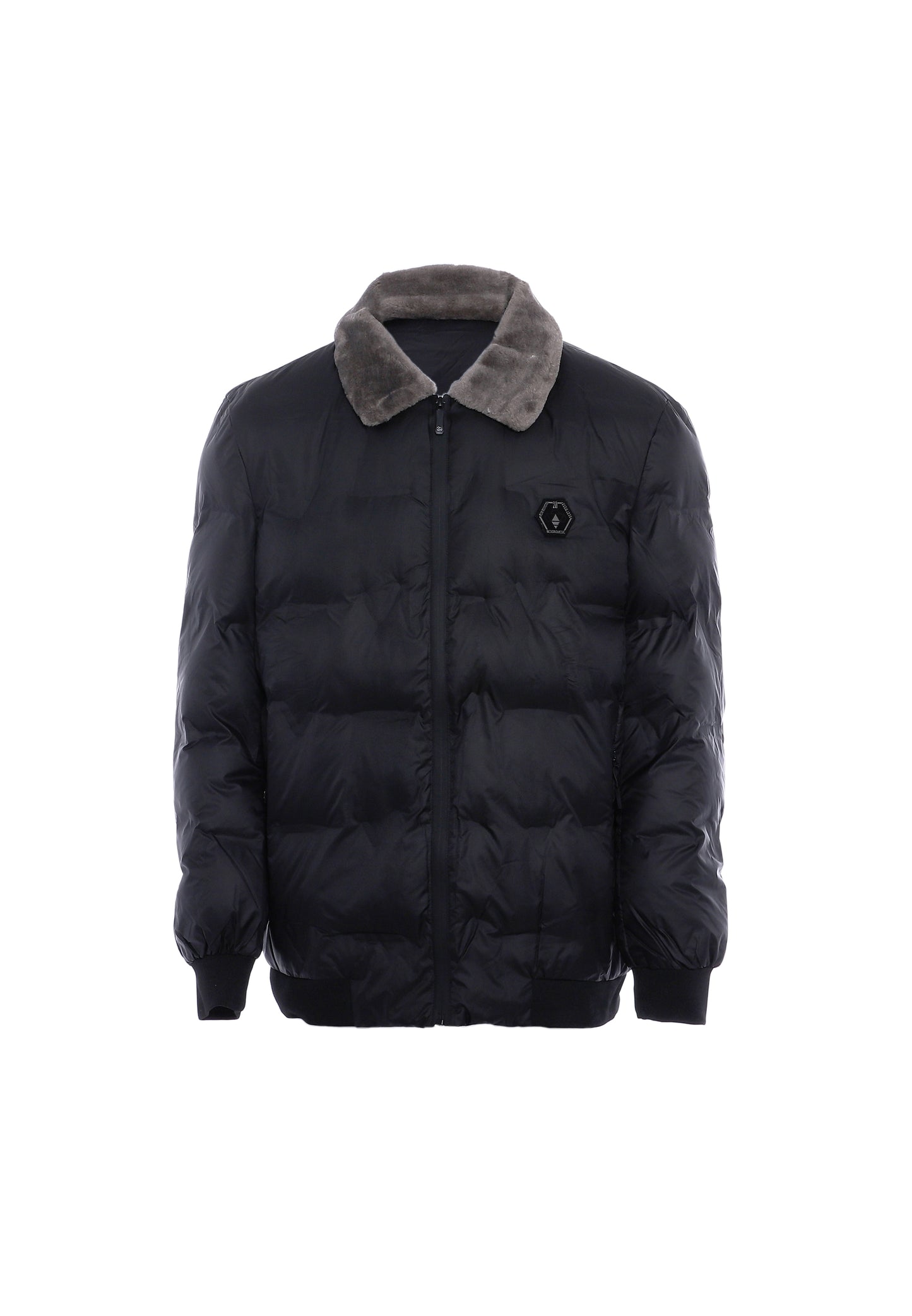 rovic men's quilted jacket with faux fur collar
