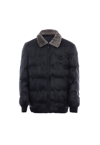rovic men's quilted jacket with faux fur collar