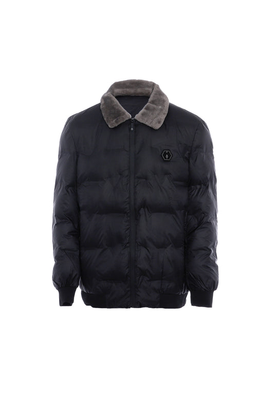 rovic men's quilted jacket with faux fur collar