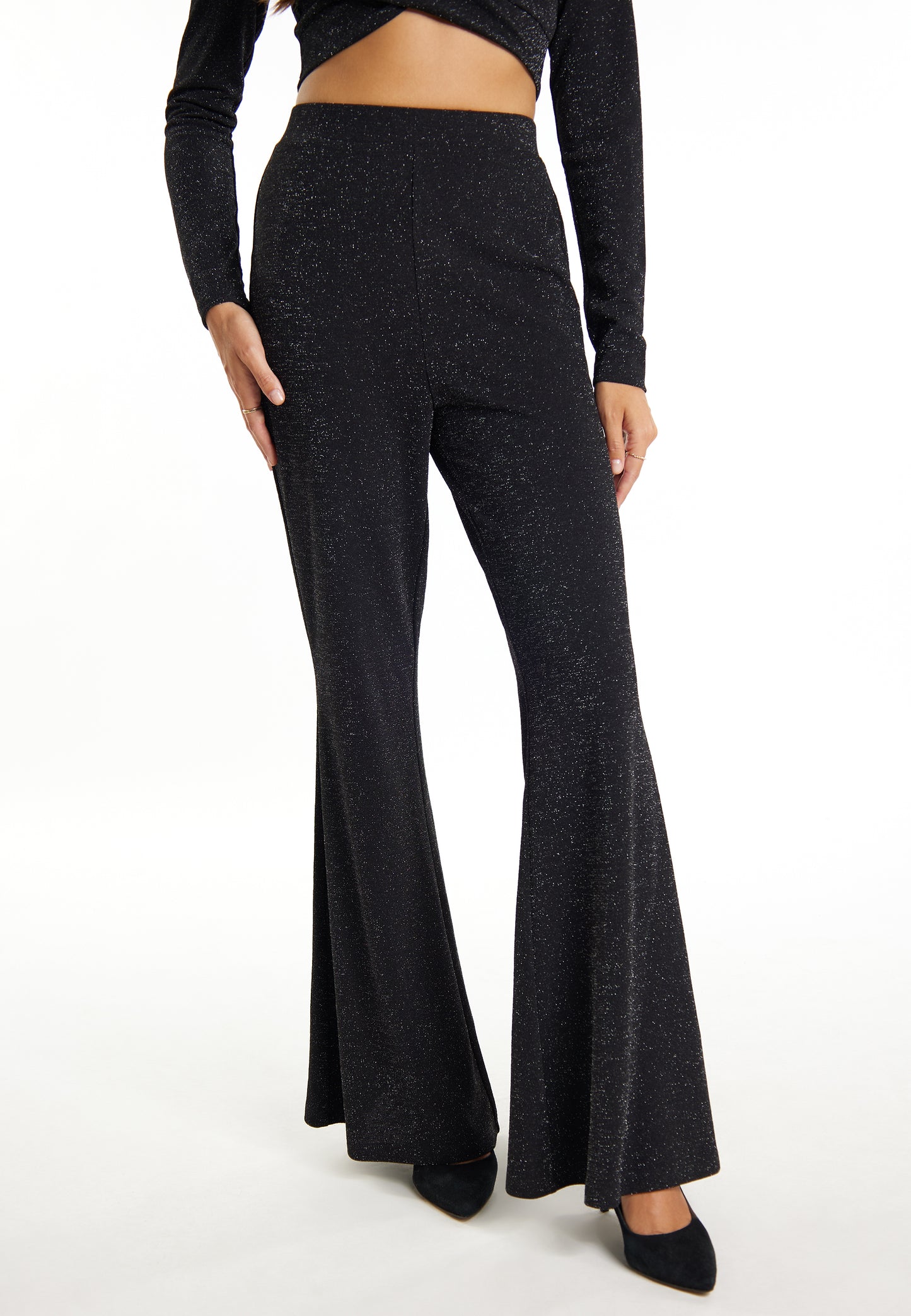 faina women's flared trousers made of glitter jersey